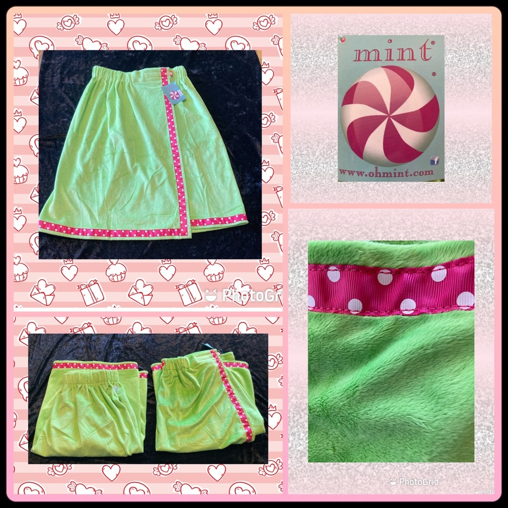 🐚NWT Mint Cozy Wrap Towel large small green pink polka dot